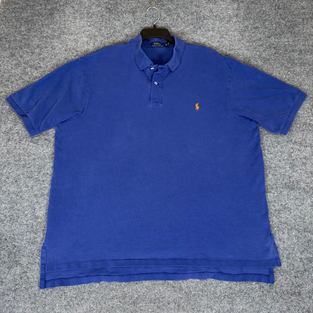Polo Ralph Lauren Polo Shirt‎ Blue Short Sleeve Casual Orange Pony Men's 2XLT